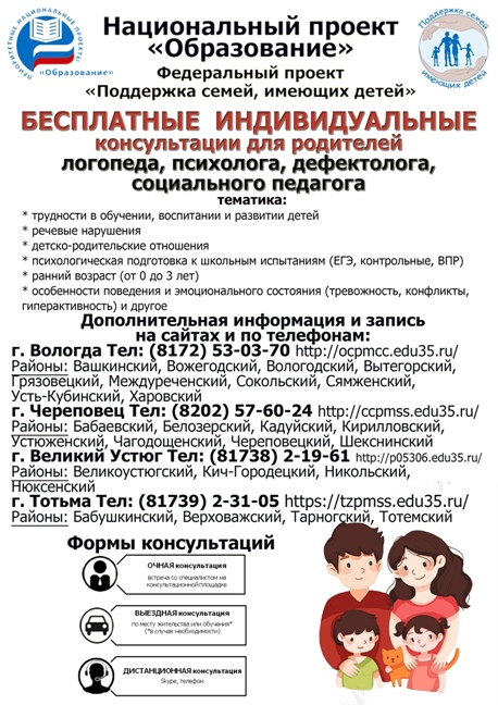 Бесплатные индивидуальные консультации для родителей